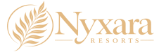nyxara the resort logo with a golden premium touch and the golden palm leaf