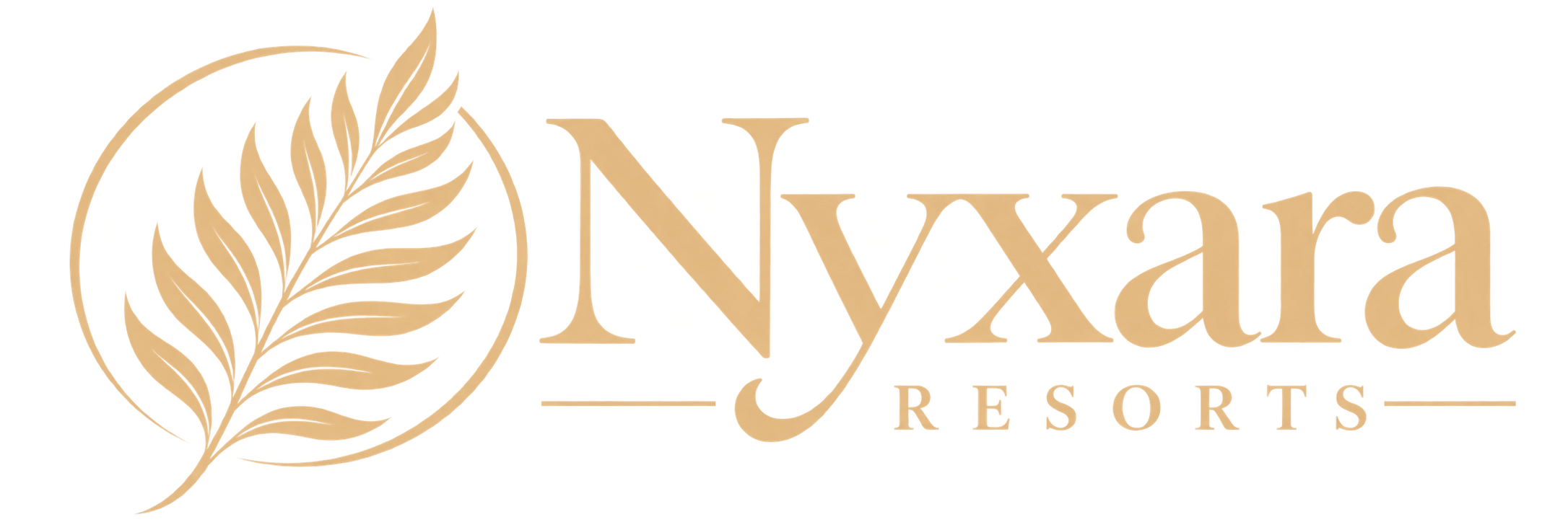 nyxara the resort logo with a golden premium touch and the golden palm leaf